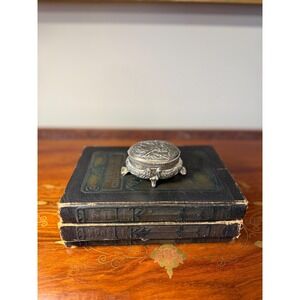 Vintage Footed Jewelry Casket - Silver Tone Trinket Box Red Velvet Lined